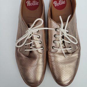 Rollie Derby Perforated Leather Rose Gold Oxford Shoes